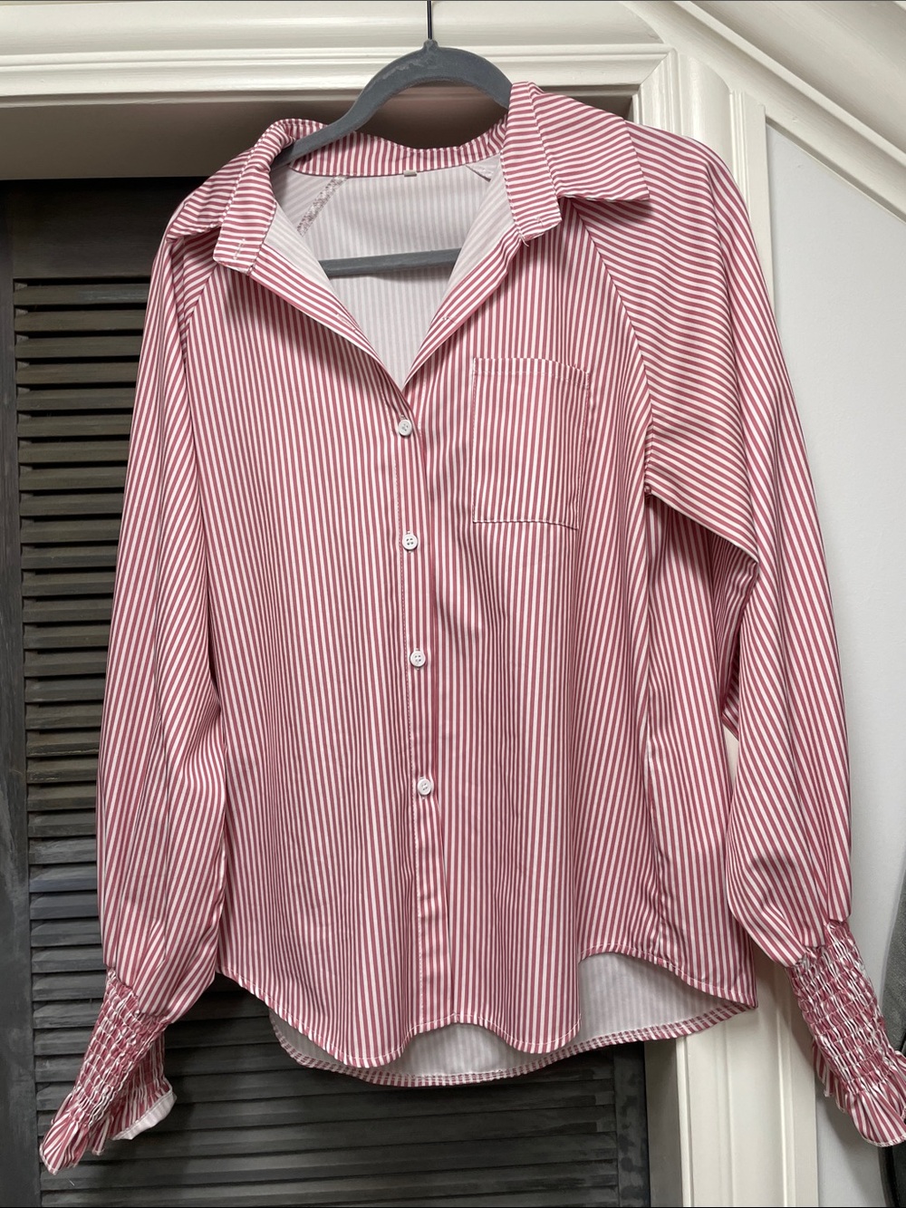 Striped Button-Up Shirt in Pink and White